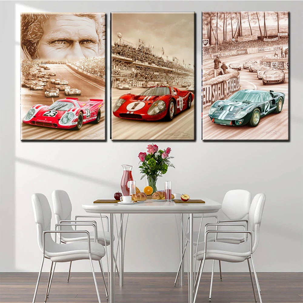 

Canvas Art Painting 24 Hours Le Man Racing Car Poster Decor Print Wall Picture For Living Room Bedroom Mural Home Decoration