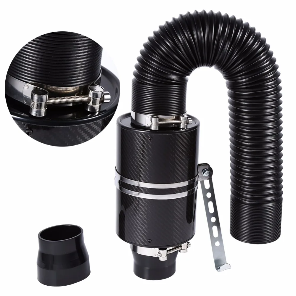 1 Set Universal Car 3 inch Carbon Fibre Cold Air Filter Feed Enclosed Intake Induction Pipe Hose Kit Universal