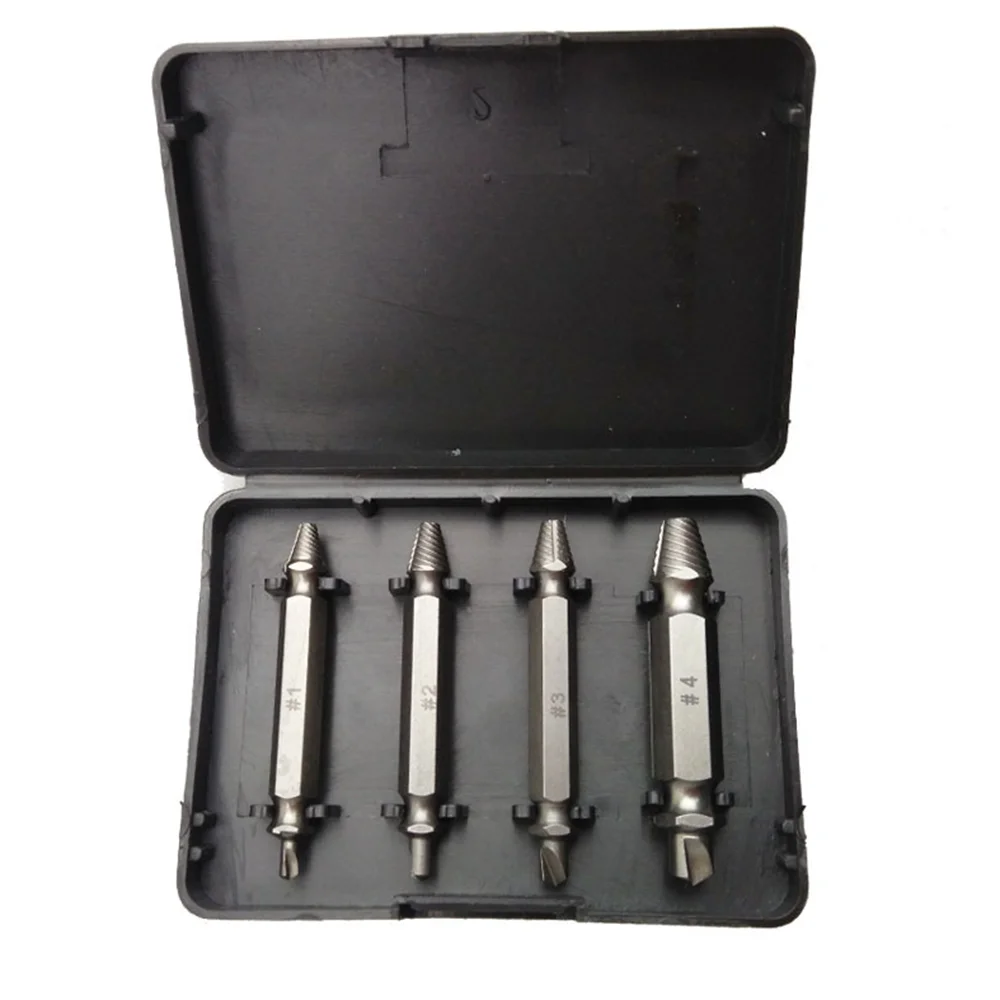 4Pcs Screw Extractor ชุดได้อย่างง่ายดายถอดหรือเสียหายสกรูคู่ Stripped Remover มือชุดเครื่องมือ