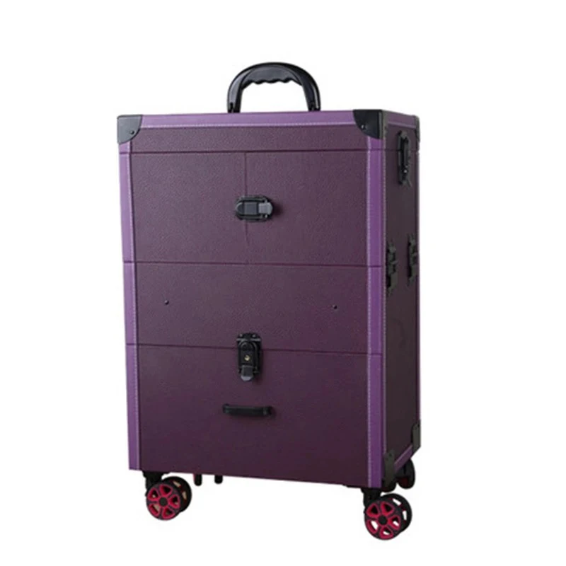 Professional Trolley Makeup Beauty Artist Luggage Case Luxury Cosmetic Box Large Capacity Suitcae With Mirror Embroidery Toolbox