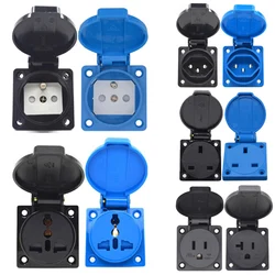 1pcs Universal Brazil Swiss AU US UK EU Outdoor Waterproof Industry Socket Germany France Wall AC Electric Power Schuko Outlet