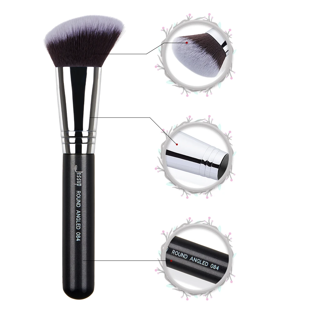 Jessup Face Single Makeup Brush Round Angled High-Quality Professional Black-Silver Fiber Hair brochas maquillaje Brush 1pcs 084