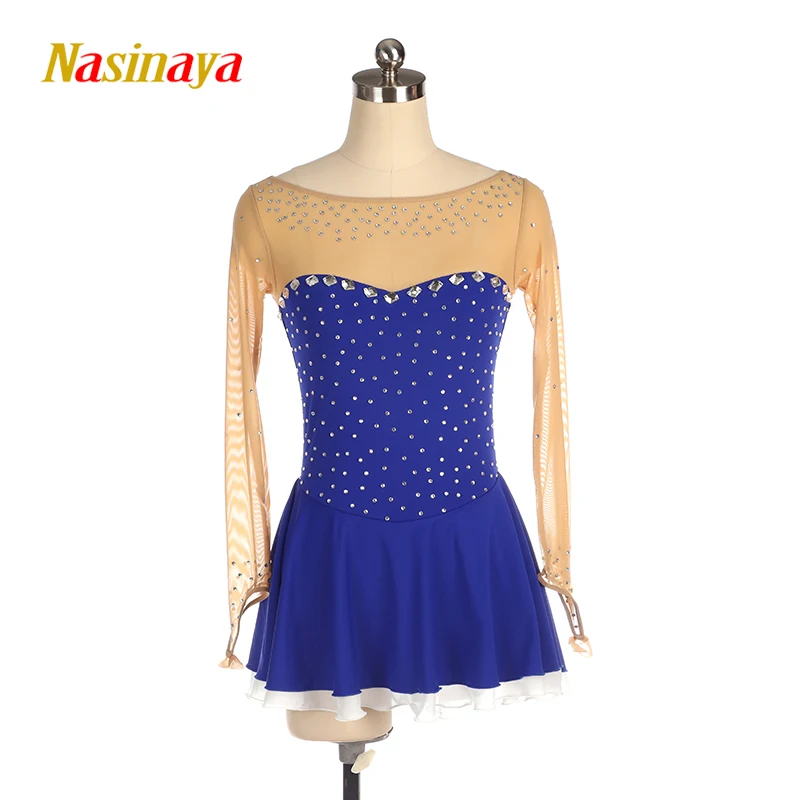 Nasinaya Figure Skating Competition Training Customized Dress Girls Children Dark Mesh Green Shiny Gymnastics Dance Performance