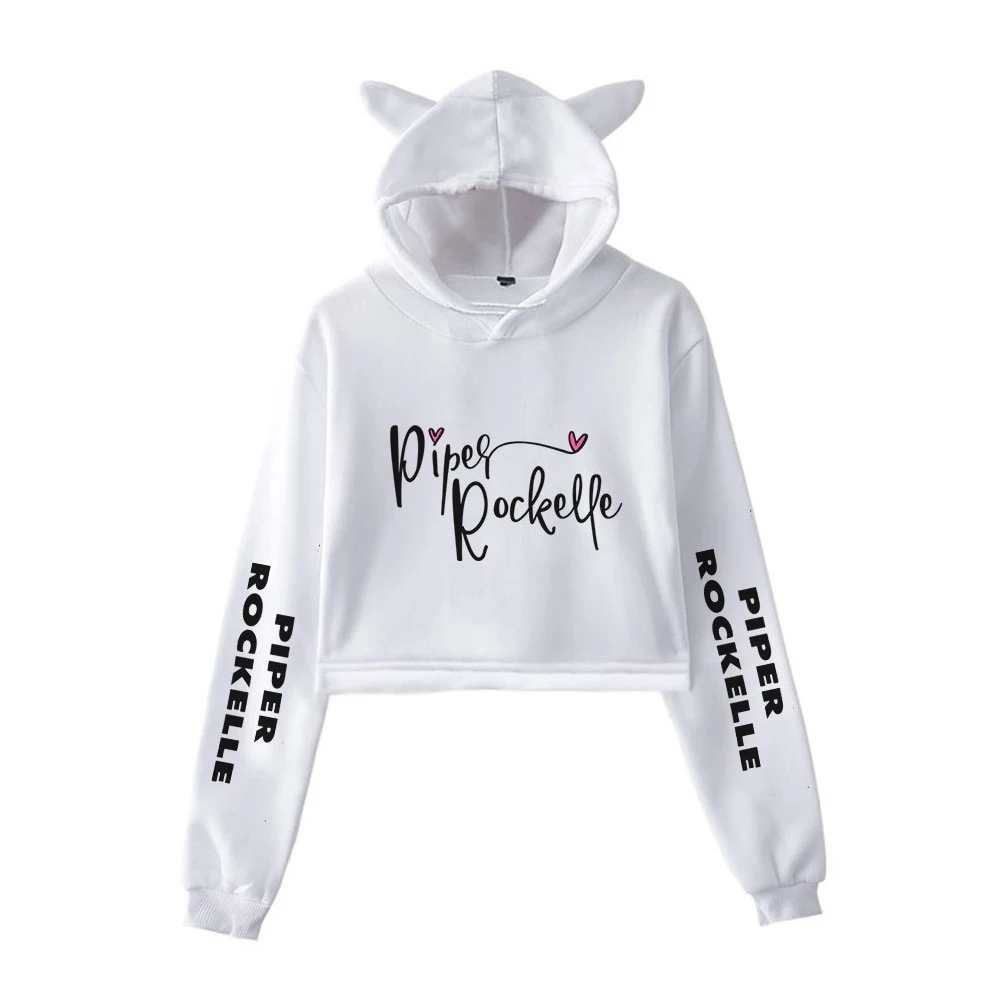 

Новинка Весна 2021, толстовка с капюшоном Piper Rockelle Merch для девочек с кошачьими ушками, Повседневная Уличная одежда, Мужской пуловер в стиле Харадзюку