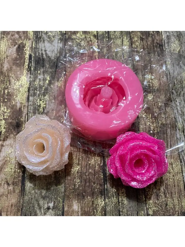 Shiny Handmade Epoxy Resin Mold Rose Flower Straws Topper Casting Silicone Mould A0NF