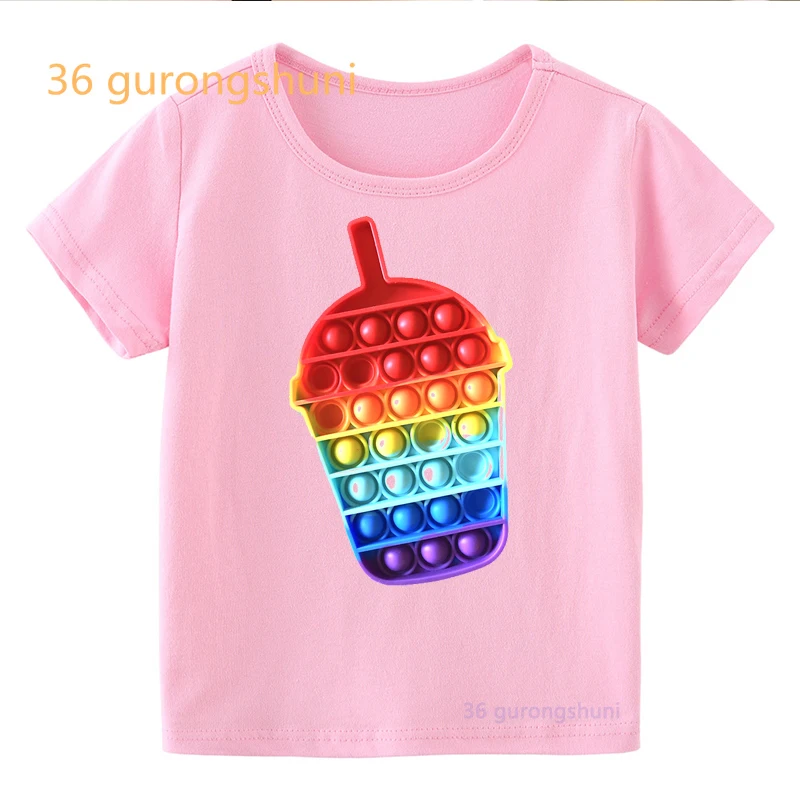 funny kids t shirt for boys Pop it pink kid girl clothes pop hamburger tshirt girl fries graphic tee it Ice cream kawaii t-shirt