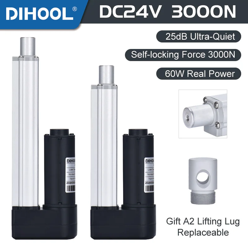 

DC 24V 60W Motor Electric Linear Actuator 3000N 50mm 150mm 250mm 350mm 550mm Stroke Flat bottom installation Telescopic tube