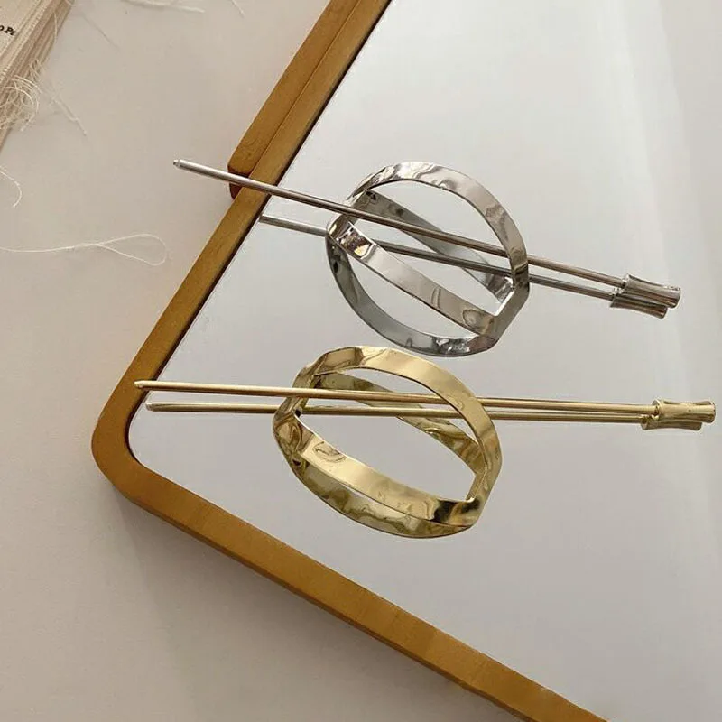 Jepit Rambut Logam Antik Stik Rambut Geometris Klip Rambut Dapat Dilepas Hiasan Kepala Segitiga Persegi Aksesori Rambut Mode Korea