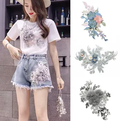 3D fiori tessuto di pizzo paillettes Appliques pizzo trim Patch ricamo maglia cucire su toppe per la decorazione di nozze fai da te