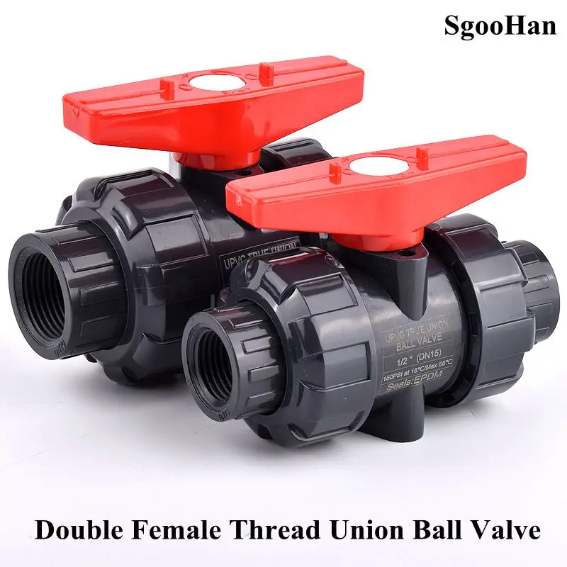 1/2″~2″ Inch UPVC Double Female Thread Union Ball Valve Aquarium Fish Tank Water Tuber Adapter Garden Home Pipe Connectors