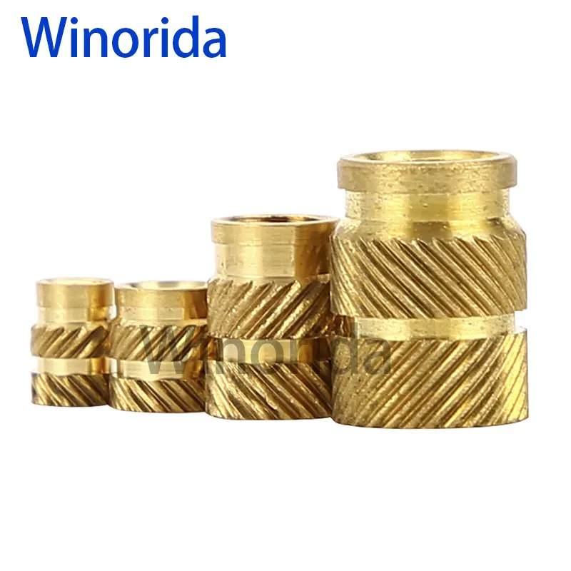 Brass Hot Melt Inset Nuts Heating Molding Copper Thread Inserts Nut SL-Type Double Twill Knurled Injection Brass Nut M2M3 100Pcs