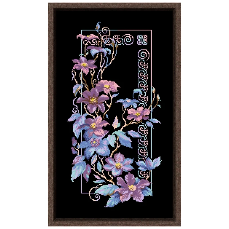 Purple flowers cross embroidery kit flower pattern design 18ct 14ct 11ct black canvas Cross-stitch DIY needlework