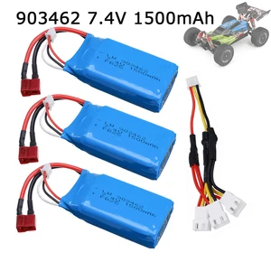 7.4V 1500mAh Batería Lipo con cargador para WLTOYS 12428 144001 A979 B Partes de repuesto de batería de automóvil RC 2S 7.4 V 1500 mAh 903462 T enchufe 10 mejores ventas de batería de lipo 2s - №10