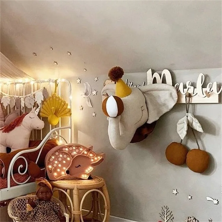 Cabeza de Animal de peluche para decoración de pared, cabeza de Animal realista para dormitorio de niños, habitación de bebé, guardería, decoración colgante para dormitorio