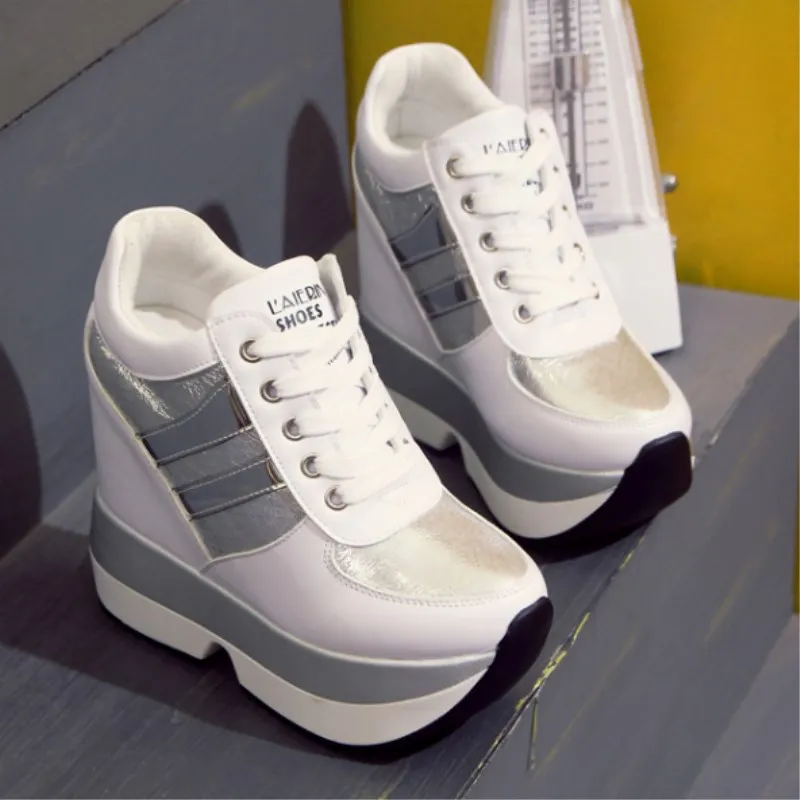 2022 Autumn Women High Platform Shoes Height Increasing Casual Shoes 12 CM Thick Sole Trainers Breathable Shoes Women Sneakers