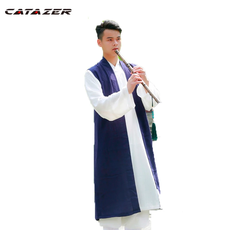 Custom Make Long Vest for Tai Chi Uniform Shaolin Monk Kung Fu Wing Chun Taoist Martial Arts Suit