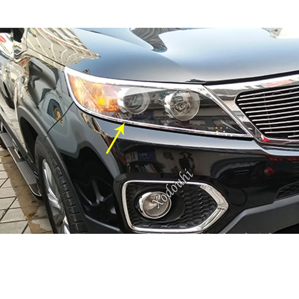 For Kia Sorento L 2009 2010 2011 2012 Car Front Head Light Lamp Detector Frame Stick ABS Chrome Trim Cover Molding Part 2pcs