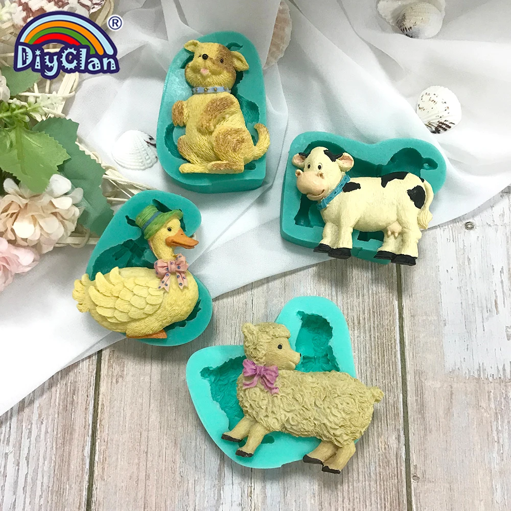 Cute Duck Dog Sheep Milk Cow Model Fondant Silicone Mold Chocolate Biscuit Dessert Cake Decorating Tool DIY Kitchen Baking Mould