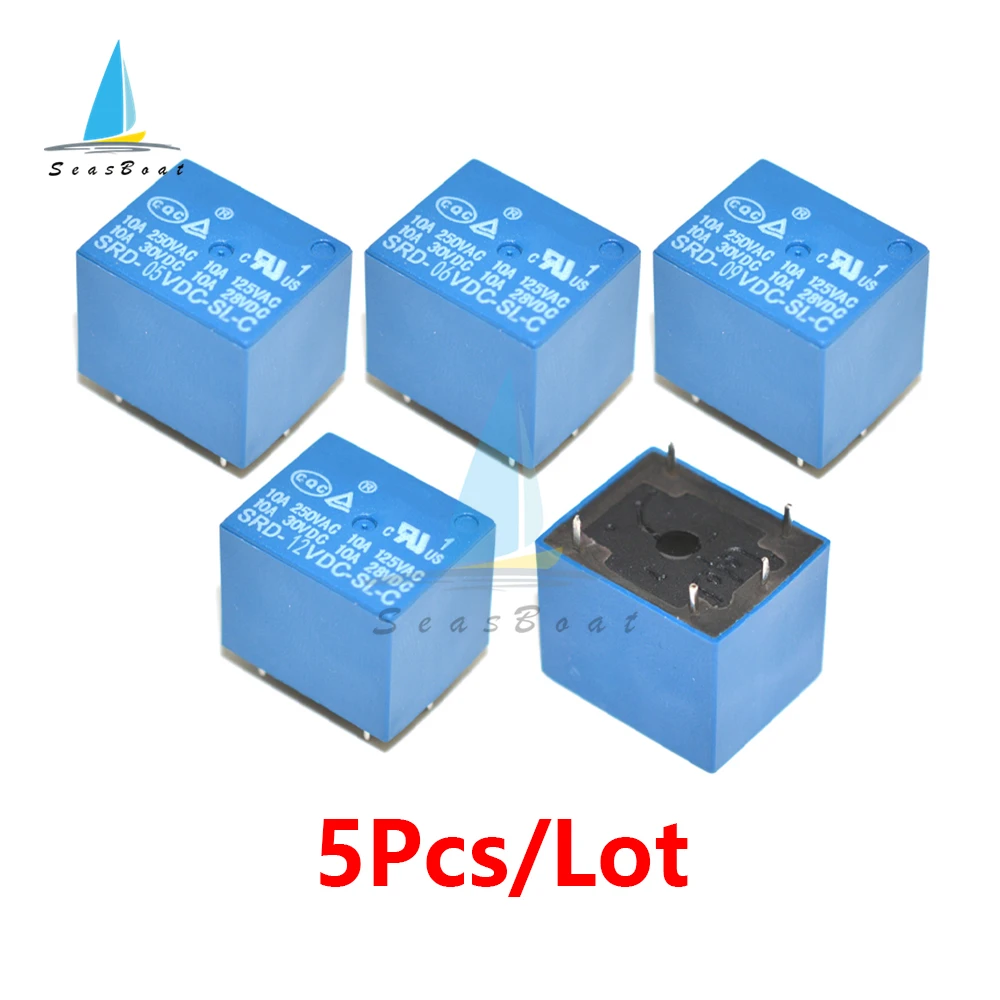 5pcs Relays SRD- 5VDC-SL-C SRD-12VDC-SL-C SRD-24VDC-SL-C Relays 5 Pin PCB Type DC 5V 12V 24V 48V 10A 250VAC Power Relay