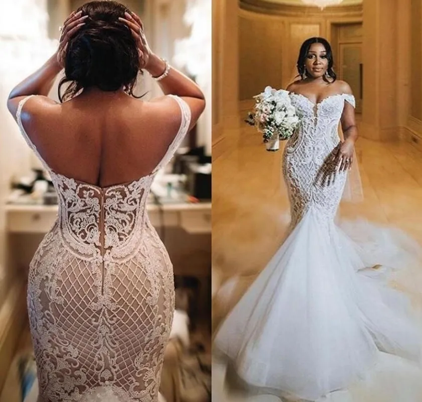 Robe de mariée en dentelle de style sirène, tenue de grande taille, modeste, sexy, dos nu, avec perles, pour patients, quel que soit le modèle personnalisé, 2024