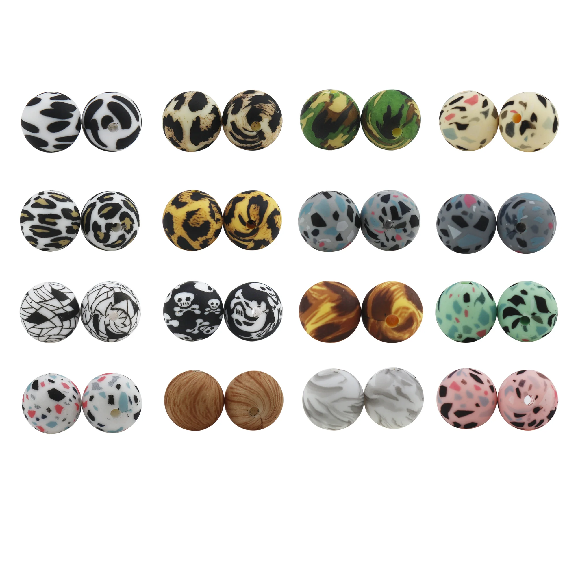 10pcs/LOT 13mm/15mm/17MM  Round Hexagon Mickey Baby Teether Leopard Print Teething Silicone Beads for Jewelry Making