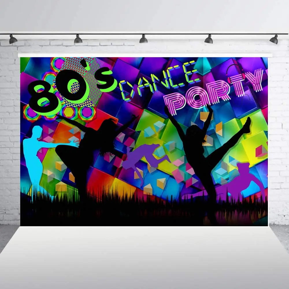 80s Party Photography Backdrop Hip Hop For Neon Eighties Retro Style Photo Happy Birthday Party Decoration Background Banner