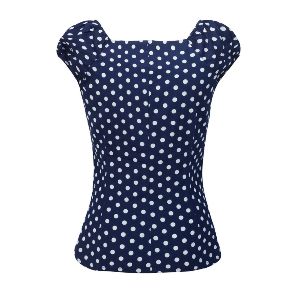 2024 Womens Vintage Blouses Polka Dot Print Pleated Short Sleeve Shirt Casual Female Sweet Summer Crop Top Blusa Feminina