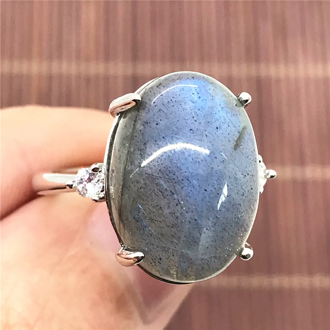 Natural Labradorite Ring Jewelry For Women Men Crystal Oval Beads Healing Luck Moonstone Stone Adjustable Ring Gemstone AAAAA