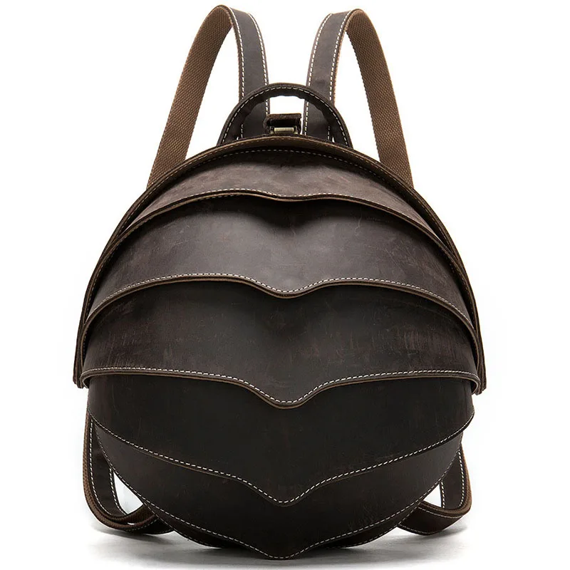 

Women Genuine Leather Backpack Trendy Fashion Beetle Rucksack Personalized Knapsack Men's Large Capacity Vintage Travel Backpack