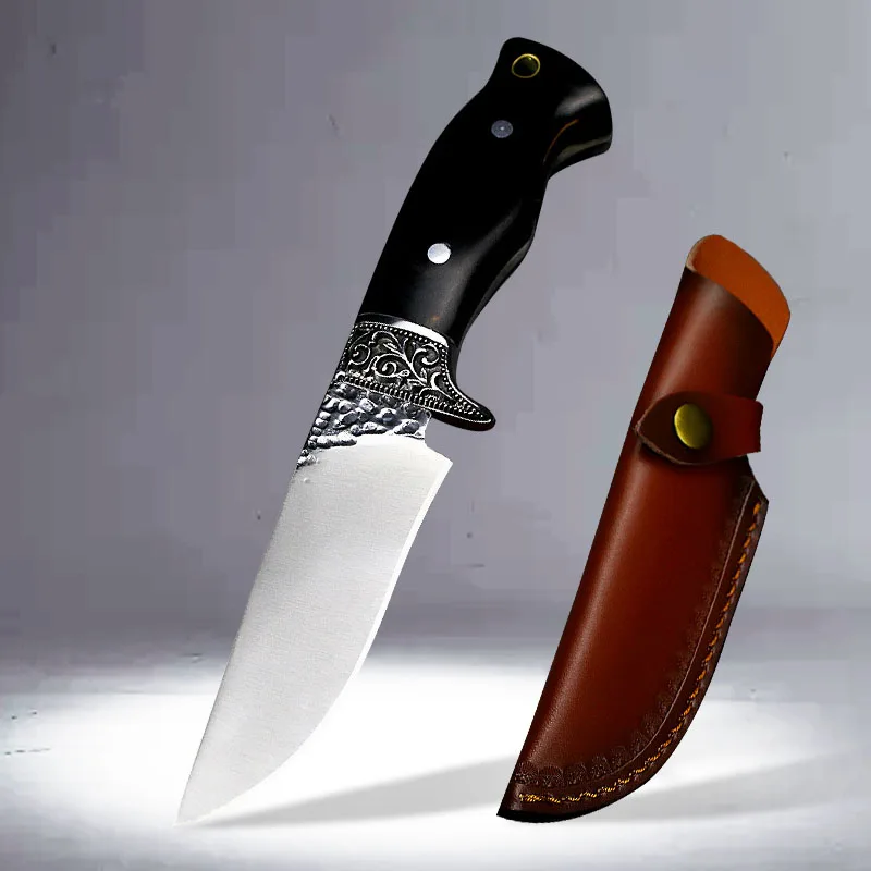 

Japanese mirror light integrated thickened straight knife sharp outdoor hunting knife tactical straight knife + Leather Case