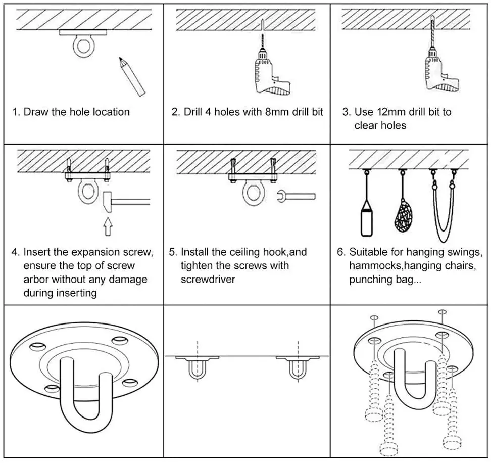 Wall Mount Anchor Ceiling Mount Bracket for Suspension Straps/Yoga Swing/Gymnastics Rings/Battle Ropes/Resistance Band/Boxing