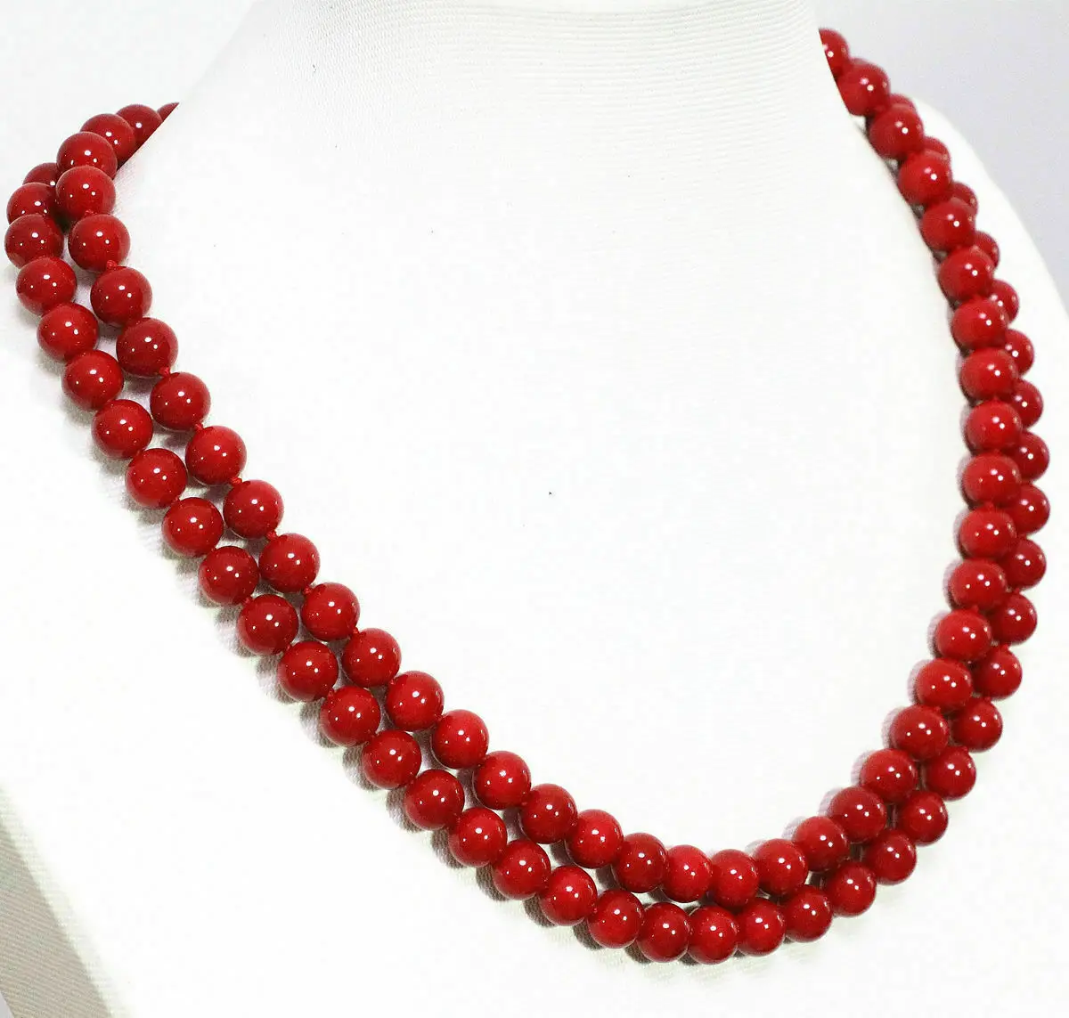 

2 Rows 6-7mm Red / Pink Japan Sea Red Coral Round Gemstones Beads Necklace AAA