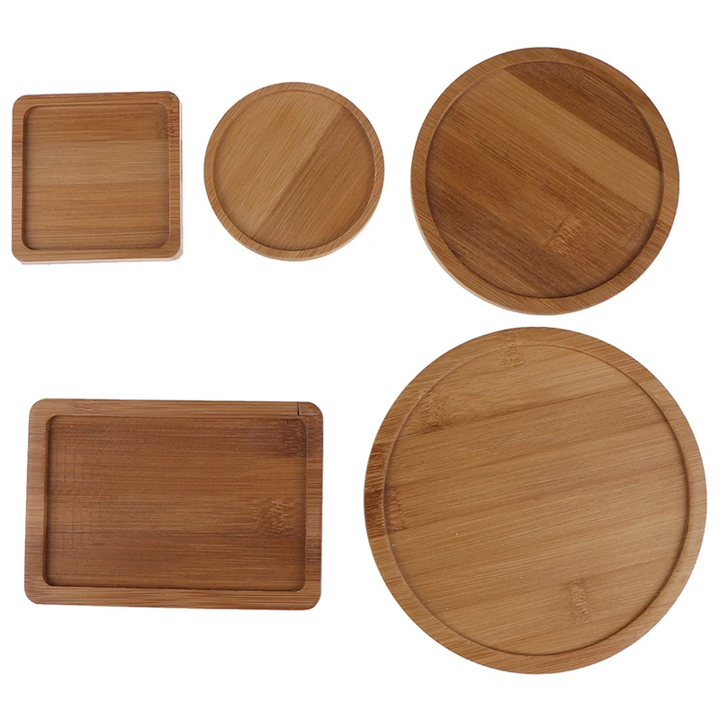 Bamboo Round Square Plates For Succulents Pots Trays Base Stander Garden Decor Home Decoration Crafts  Natural bamboo