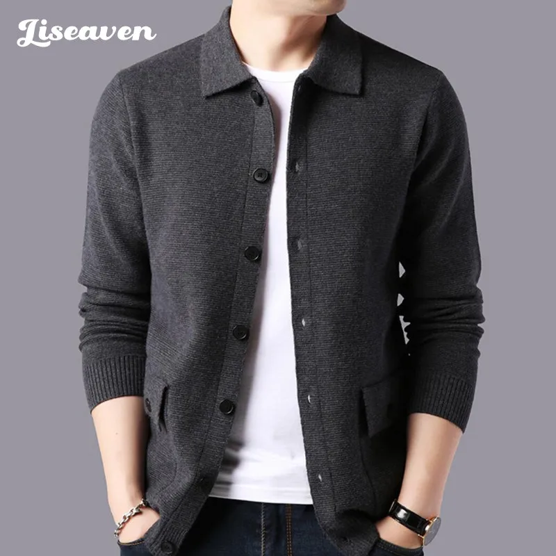 Liseaven Cardigans Men Sweater Autumn Winter Solid Knitted Sweaters Casual Warm Male Knitwear Coat Man Jackets