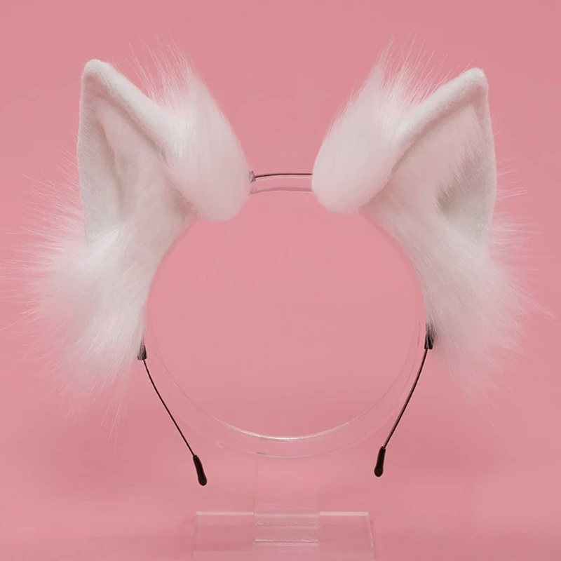 Diadema hecha a mano con orejas de piel sintética de gato, diadema de pelo de Animal de felpa esponjosa de Color sólido, vestido de Anime, accesorios para el cabello de disfraz de fiesta de Cosplay