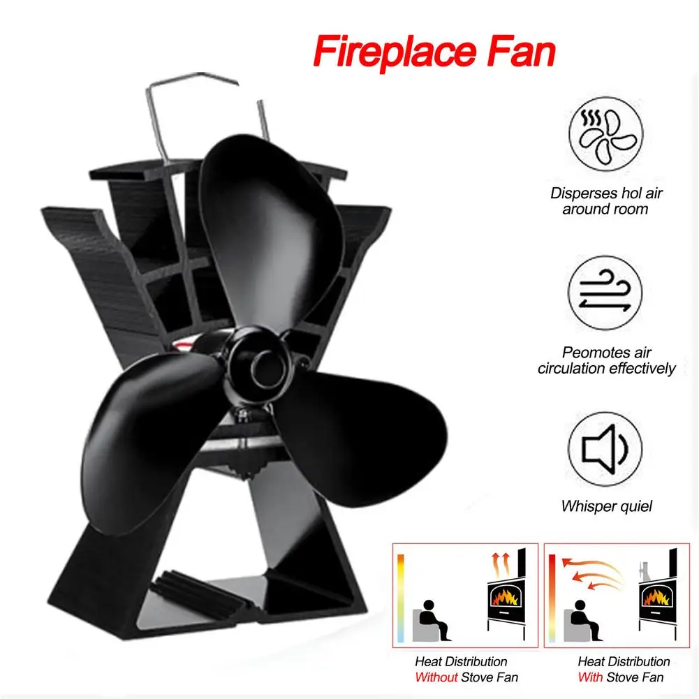 5 3 Blades Heat Powered Stove Fan Quiet Wood Log Fireplace Fan Eco-Friendly Efficient Heat Distribution