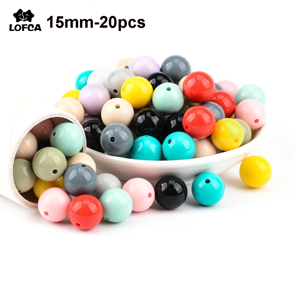 Lofca 15mm 20pcs Liquid Silicone Beads Anti-static Silicone Beads Teethers DIY Liquid silicon Bright Safer BPA Free Food Grade