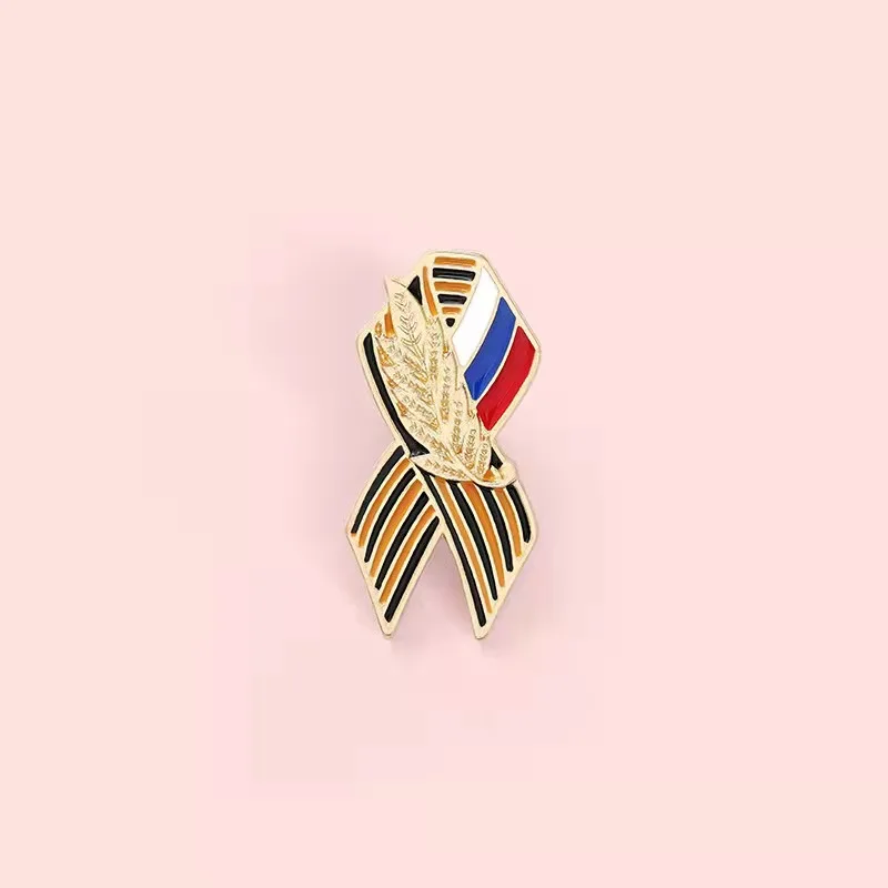 St. George Ribbon Sign Custom Badge with Russian Flag St.George Victory Day Lapel Pin Festive Brooches History Memory Symbol Pin