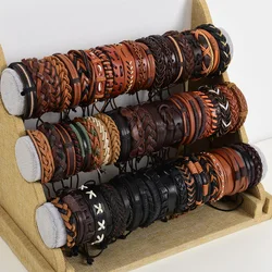 Wholesale Bulk 36PCS/Lot Leather Cuff Bracelets For Men's Women's Jewelry Party Gifts Mix Styles Size Adjustable