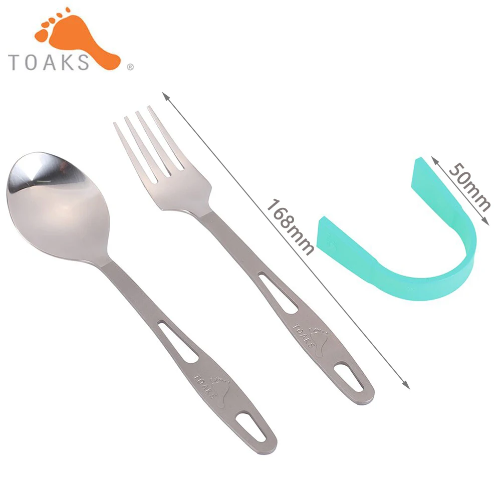 TOAKS Titanium 2-Pieces Cutlery Set Semi-Polished Outdoor Picnic and Household Dual-Use Tableware Fork Spoon SLV-15