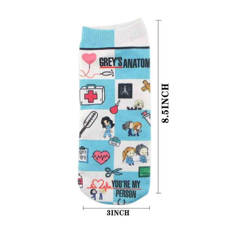 TV Show Greys Anatomy Socks Cartoon Printed Boat Socks Sweat absorption Deodorization Daily Sports Sock Four Seasons Leisure