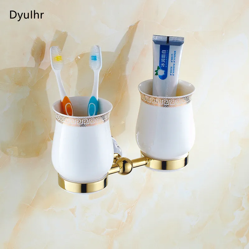 

Cup Holders Brass Bath Hardware Sets Polished Porcelain Glass Bathroom Accessories Wall Mounted Bathroom Products DyuIhr