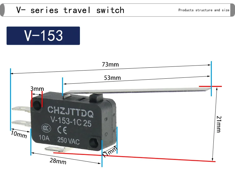 1 Stück Mikro-Endschalter CHZJTTDQ V-15.V-151.V-152.V-153.V-154.V-155.V-156.-1C 25mm Wegschalter Endschalter mit Silberkontakt – Detail 4