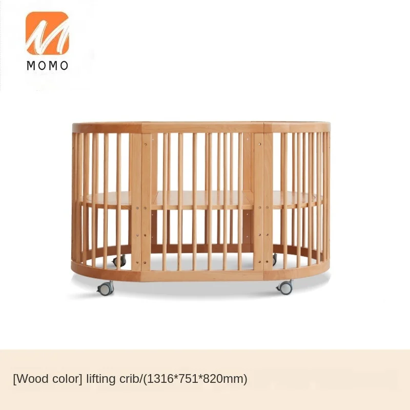 Wooden Bed Modern Simple Beech Fence Edge Protection Baby Bed Nordic Bedroom Adjustable Crib