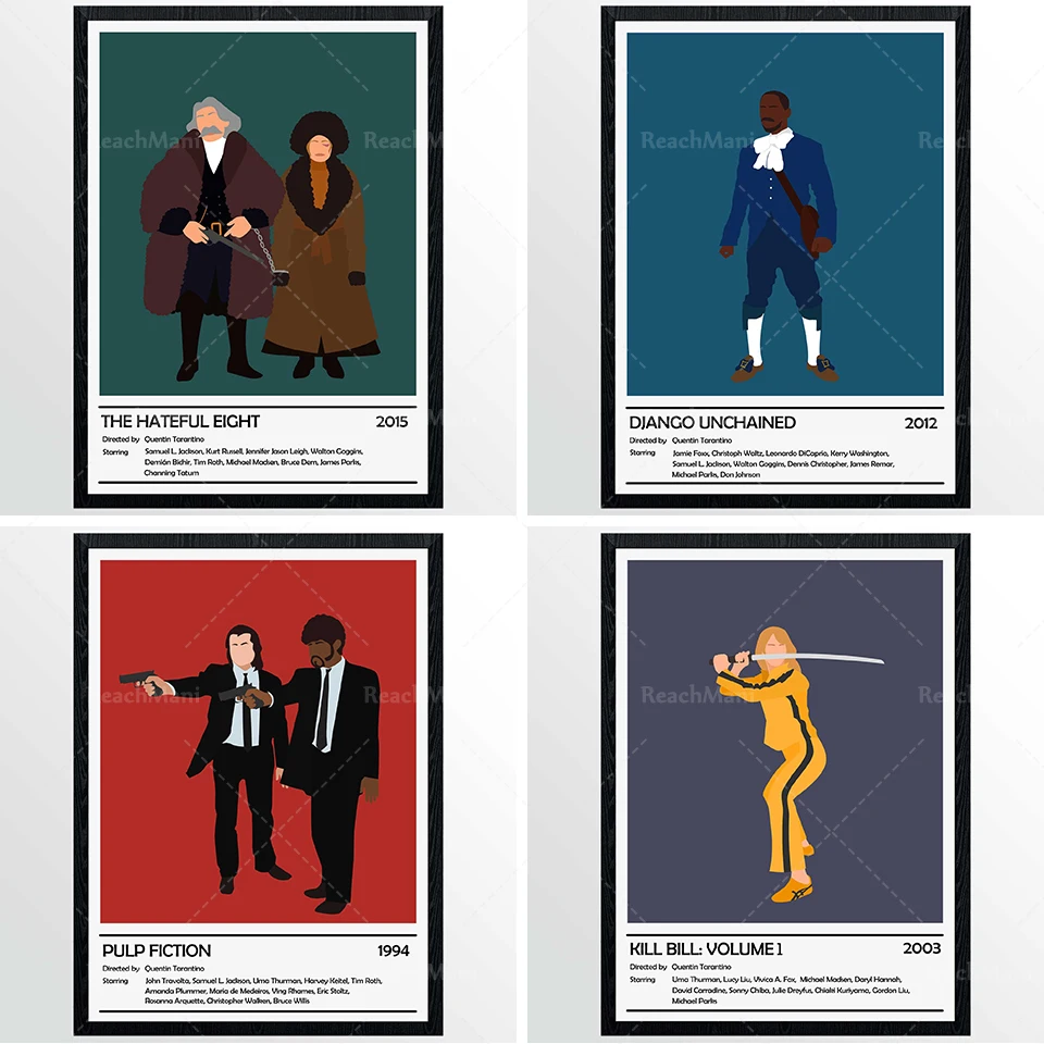 

Quentin Tarantino Movie Poster Collection, Pulp Fiction, Bill Murder, "Unchained Django", "The Hateful Eight", Tarantino Collect