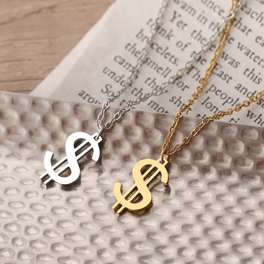 Stainless Steel Necklaces Dollar Symbol Currency Style Pendant Collar Chain Fashion Necklace For Women Jewelry Party Best Gifts