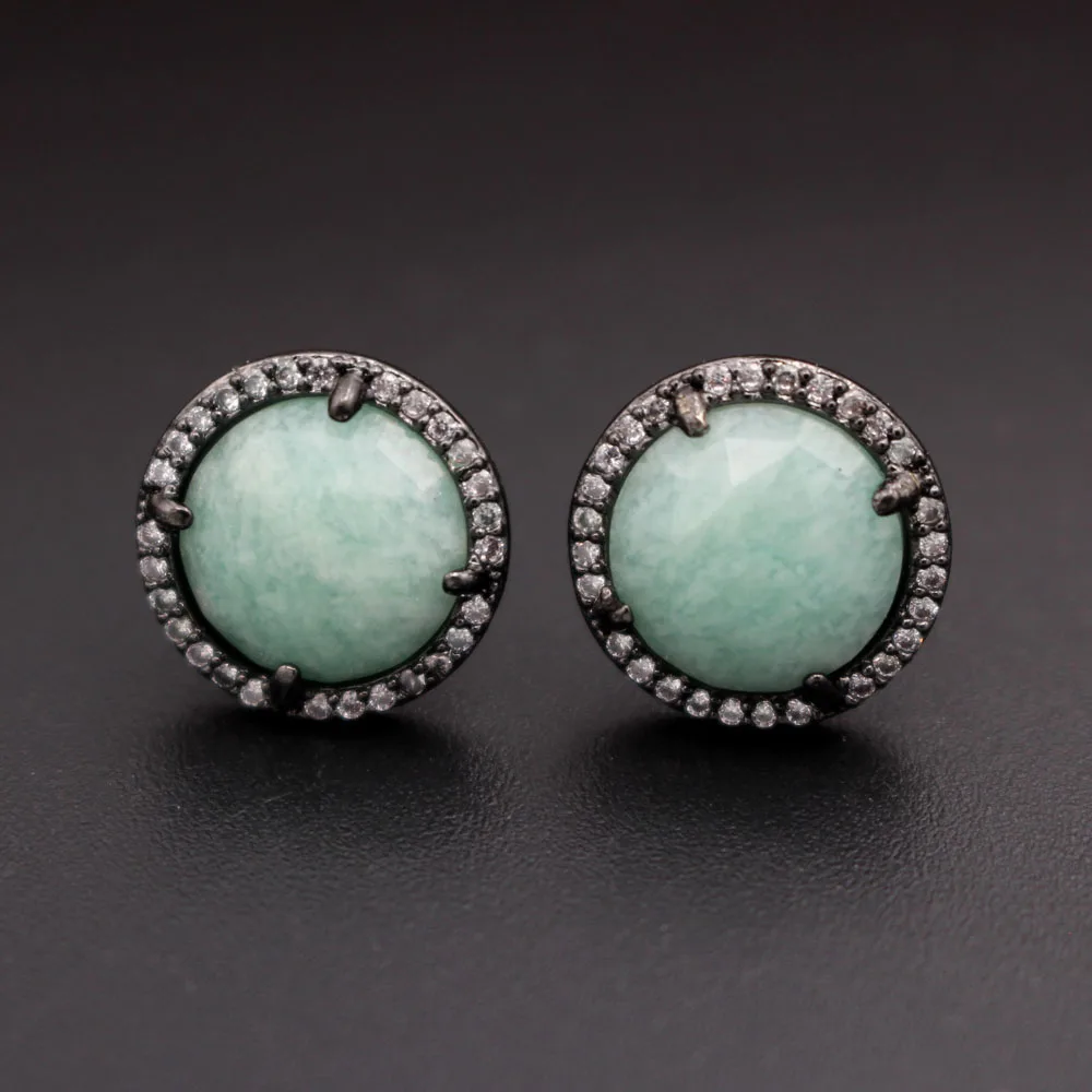 1pair Natural Stone Round Earrings Post Fashion Sun Stone Blue Sodalite Amazonite Stone Cute Party Stud Earrings Jewelry Gifts
