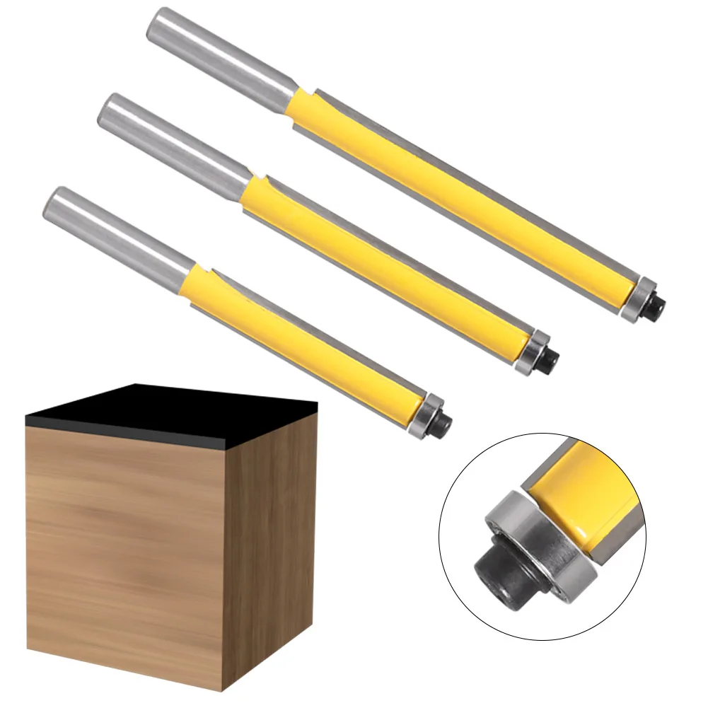 1PC 8MM Shank Milling Cutter Wood Carving Long Blade Flush Bit Flush Trim Router Bit End Bearing For Woodworking Cutting Tool