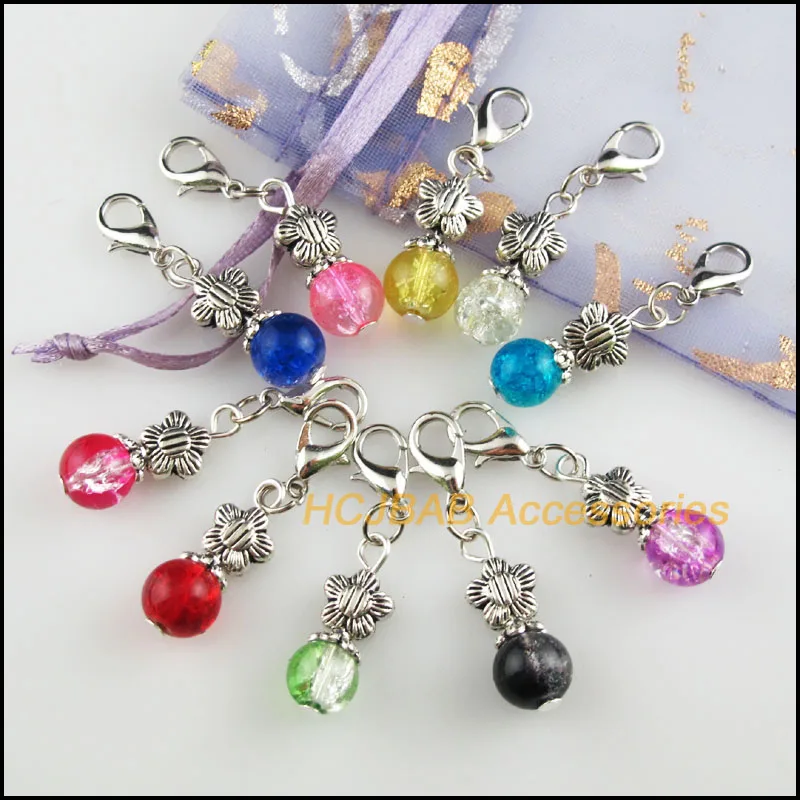 10 New Star 8x22mm Charms Mixed Shivering Glass Tibetan Silver Plated Retro With Lobster Claw Clasps