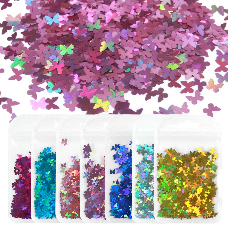 Laser Fluorescence Decorations Nails Glitter Flakes Colorful Butterfly Star Shape Sequins For Manicure Nail Art DIY Accessories